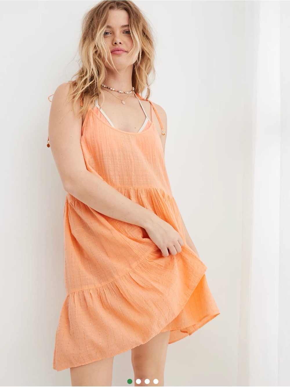 aerie Peach Tiered Tie-Shoulder Swim Coverup